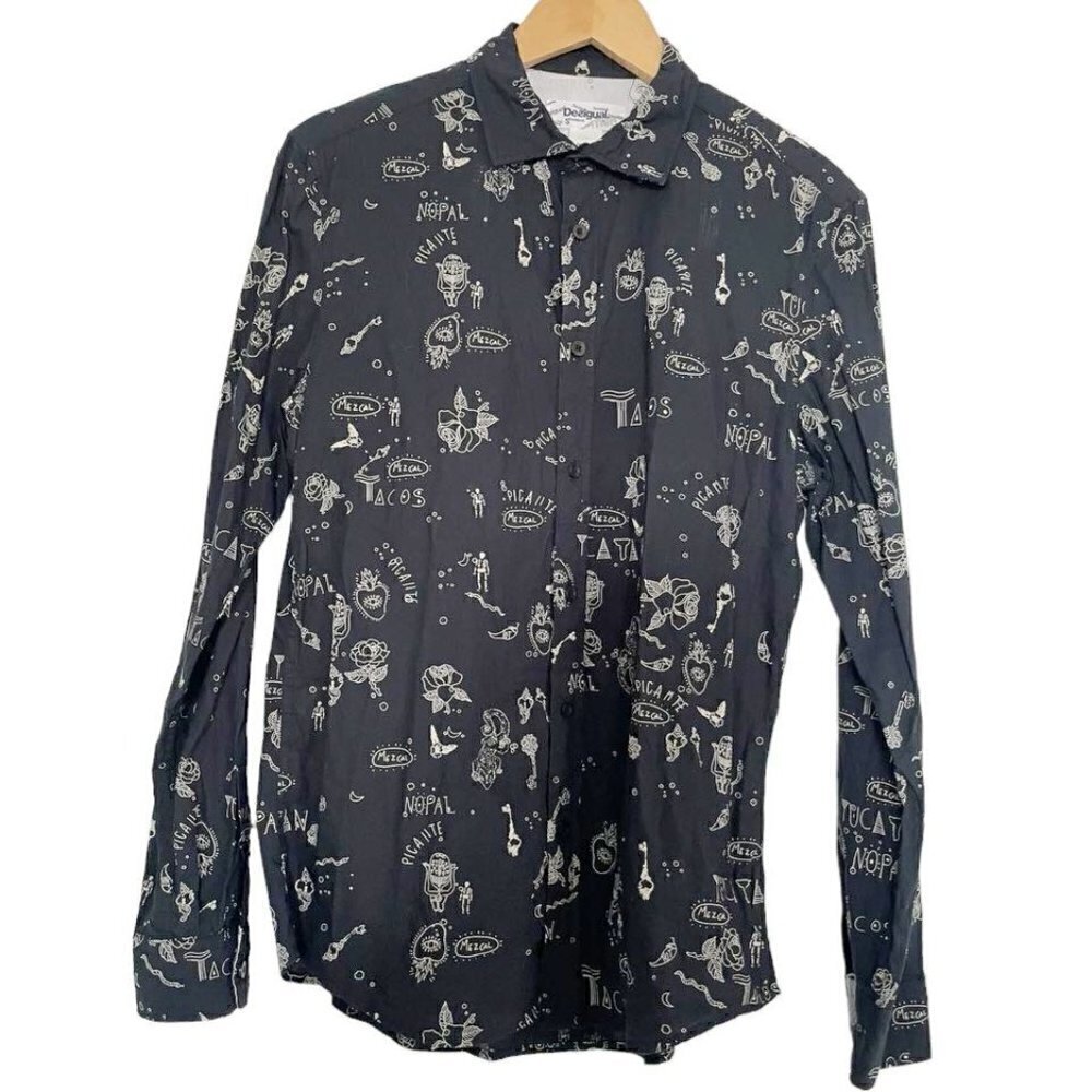 Men's Desigual Size Small Button Down Shirt Collared Abstract Art to Wear